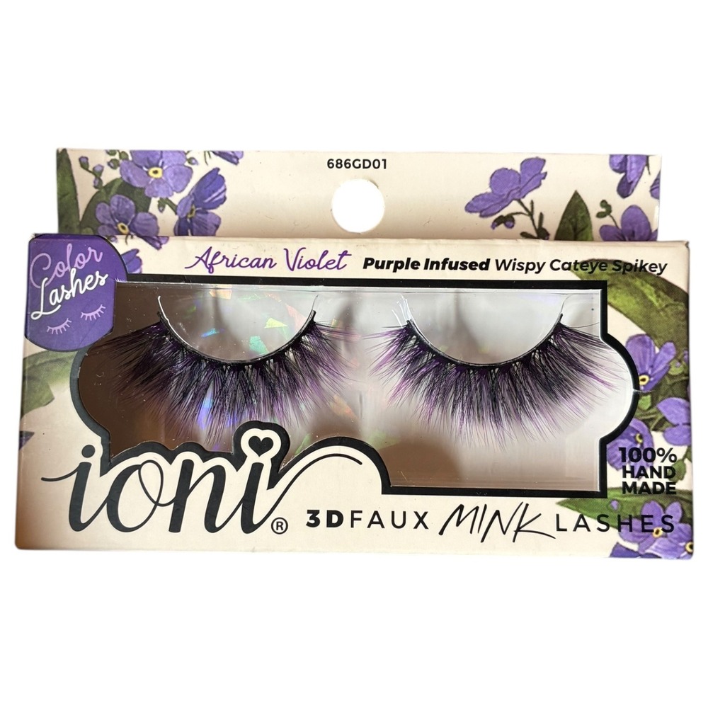 New! Ioni Lashes 3D Faux Mink African‎ Violet Purple Wispy Cateye Spikey Strip